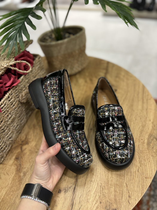 Mocasini negri din textil cu piele [3]