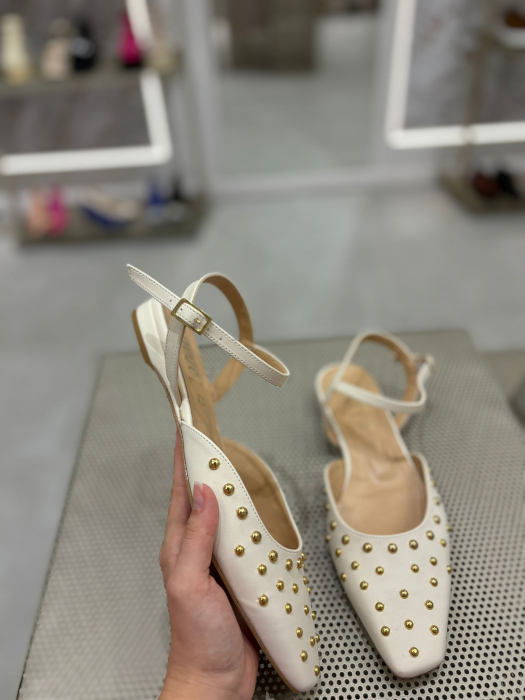 Pantofi GRACE ALBI cu tinte aurii [4]