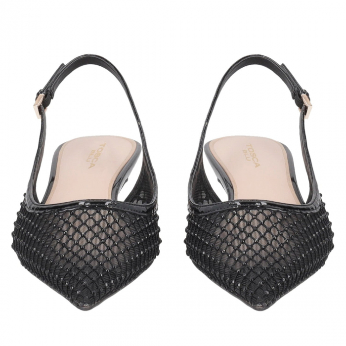 Pantofi stiletto Kelly din plasa cu cristale si bareta la spate [3]