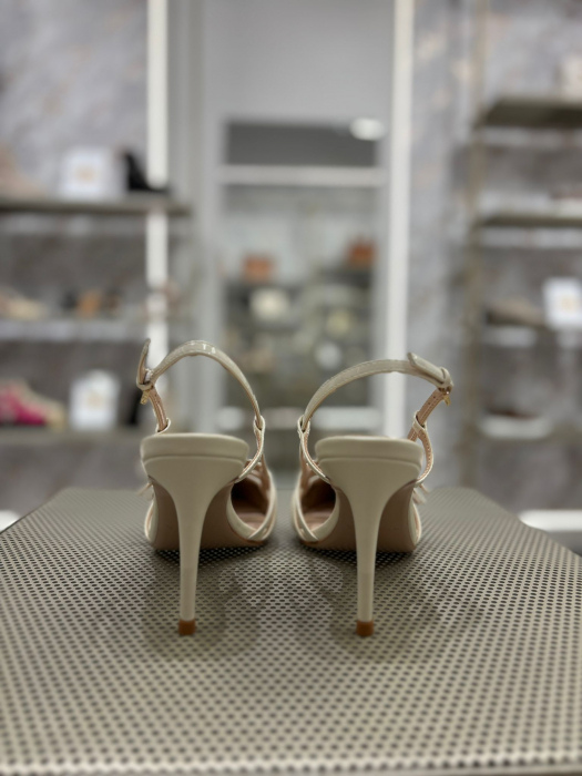 Pantofi stiletto LAUREL ALBI  cu bareta la spate [3]