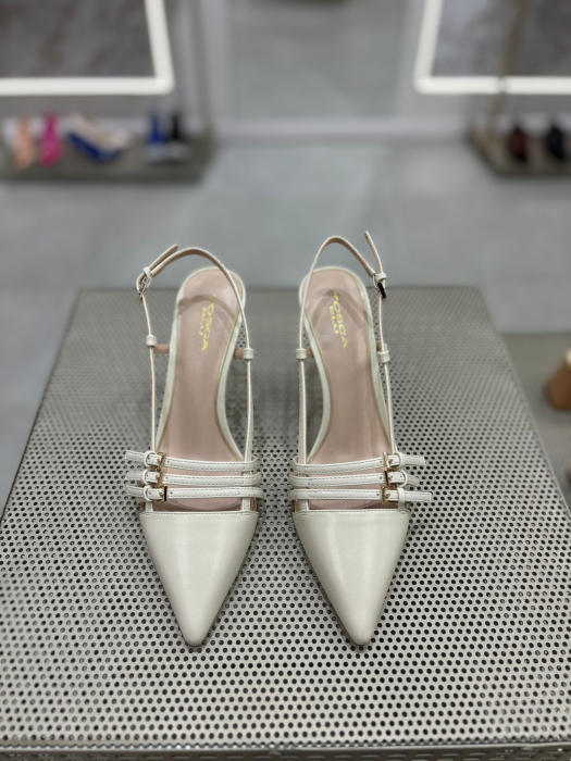 Pantofi stiletto LAUREL ALBI  cu bareta la spate [4]