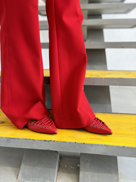 Saboti CHARLIZE ROSII din piele cu siret [4]