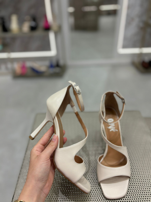 Sandale MAORA ALBE din piele cu toc [2]