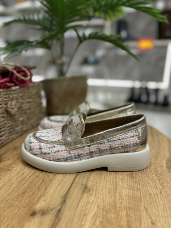 Mocasini roz pudra din textil cu piele [5]