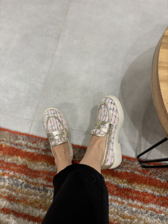 Mocasini roz pudra din textil cu piele [1]