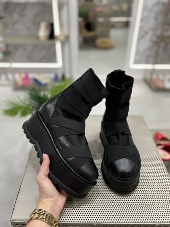 Femei - Ghete MARLENA NEGRE cu elastic din piele