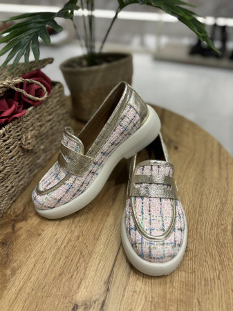 Mocasini roz pudra din textil cu piele [3]
