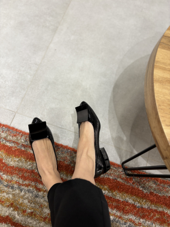 Incaltaminte - Balerini stiletto negri din piele cu toc patrat