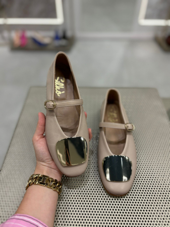 Pantofi cu talpa joasa - Balerini BROWNIE NUDE cu catarama