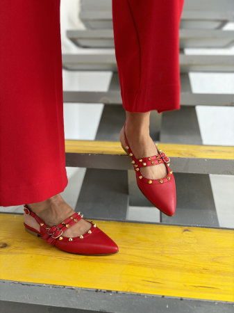 Incaltaminte - Balerini stiletto FHIONA ROSII cu tinte aurii