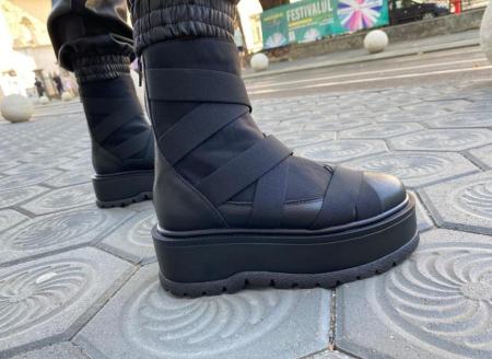 Ghete MARLENA NEGRE cu elastic din piele [5]