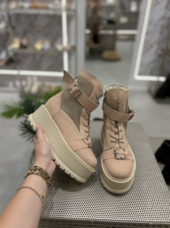 Ghete - Ghete Peach din piele cu plasa