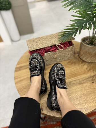 Incaltaminte - Mocasini negri din textil cu piele