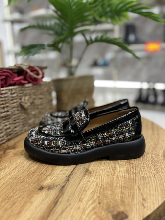 Mocasini negri din textil cu piele [5]