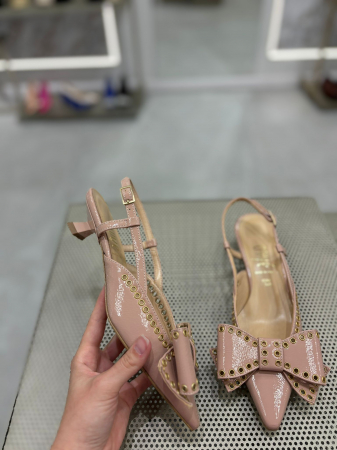 Pantofi cu toc - Pantofi CELINE NUDE cu toc si funda