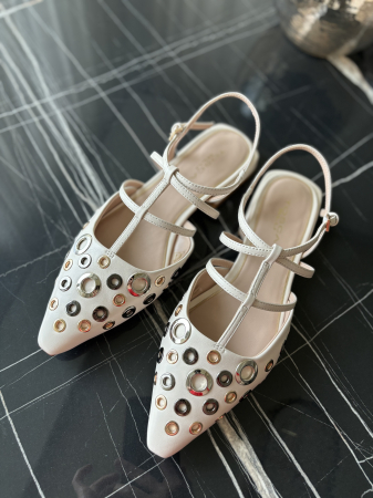 Balerini - Pantofi LAONA ALBI cu bareta la spate