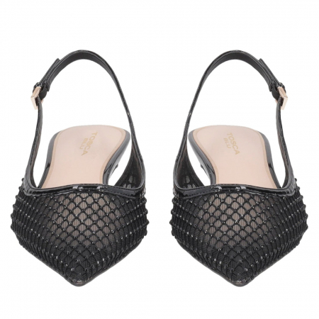 Pantofi stiletto Kelly din plasa cu cristale si bareta la spate [2]