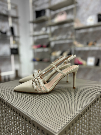 Pantofi stiletto LAUREL ALBI  cu bareta la spate [1]