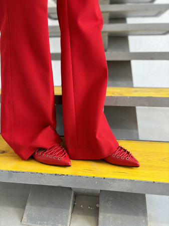 Saboti CHARLIZE ROSII din piele cu siret [3]