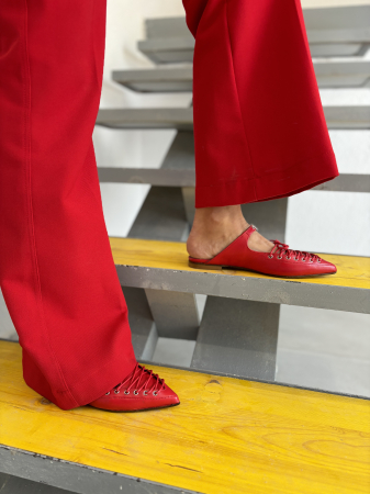 Saboti CHARLIZE ROSII din piele cu siret [2]