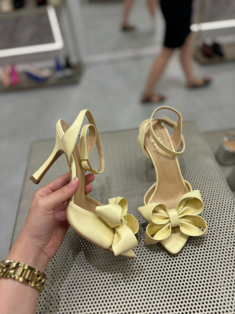 Pantofi de mireasa - Sandale galbene DOLL cu funda si toc