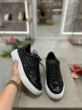 Pantofi - Sneaker CROCO NEGRU piele naturala