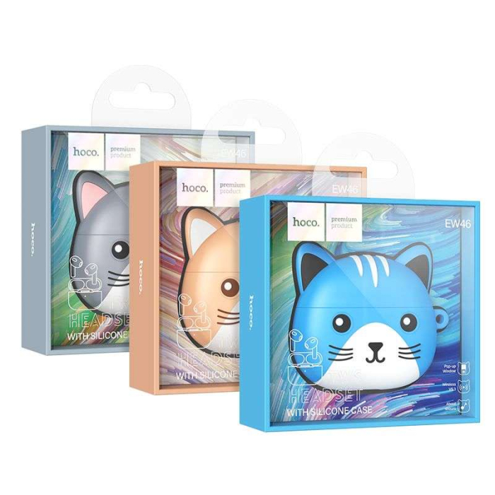 Casti cu Husa Pisica, Bluetooth, Hoco EW46, 300mAh, Autonomie 4 Ore, Silicon, Gri [3]