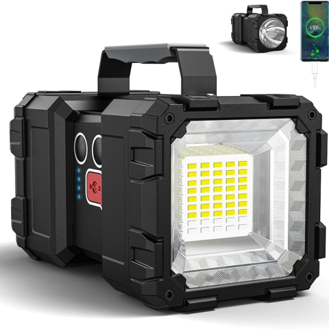 Lanterne - Lanterna LED profesionala cu acumulator 10000mAh, fascicul lung si lumina floodlight, functie Power Bank, 7 moduri si maner ergonomic