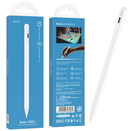 Touch Pen Stylus, Compatibil Universal, Hoco GM109, Autonomie 12 Ore, Utilizare fluenta, Alb [2]