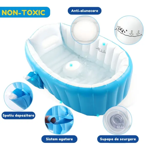 Cadă Gonflabilă pentru Bebelusi 0–3 luni – Pliabilă, Confortabilă, 30L, Albastru [1]