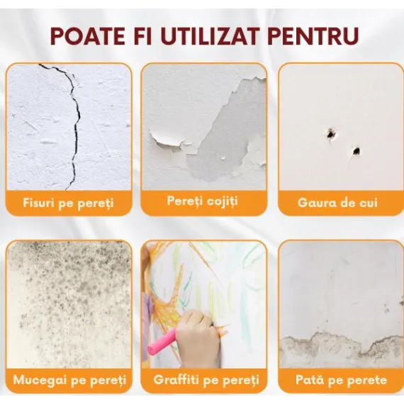 Trafalet Multifunctional  2 in 1 cu Rola si Rezervor Reutilizabil, pentru Repararea si Curatarea Peretilor, Lavabila Alba Inclusa [2]
