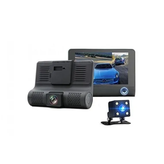 Auto - Camera Auto Tripla (Fata, Interior, Spate), 4", Full HD, Design Tip Monitor, Negru