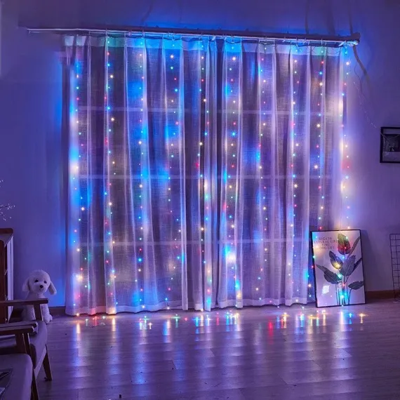 Instalație Perdea LED 3x3m – 300 LED-uri, Multicolor/Alb Cald, Telecomandă, 8 Moduri, Rezistentă la Apă [5]