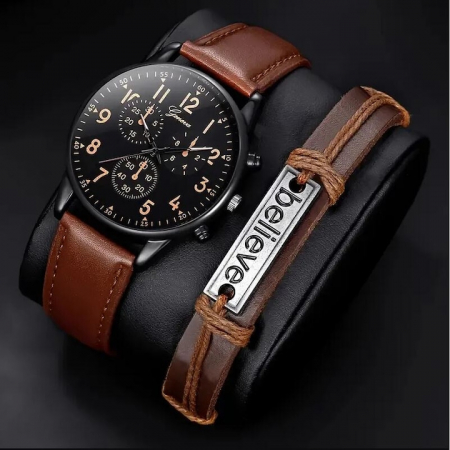 Accesorii - Set cadou bărbați – Ceas analog + brățară „believe”