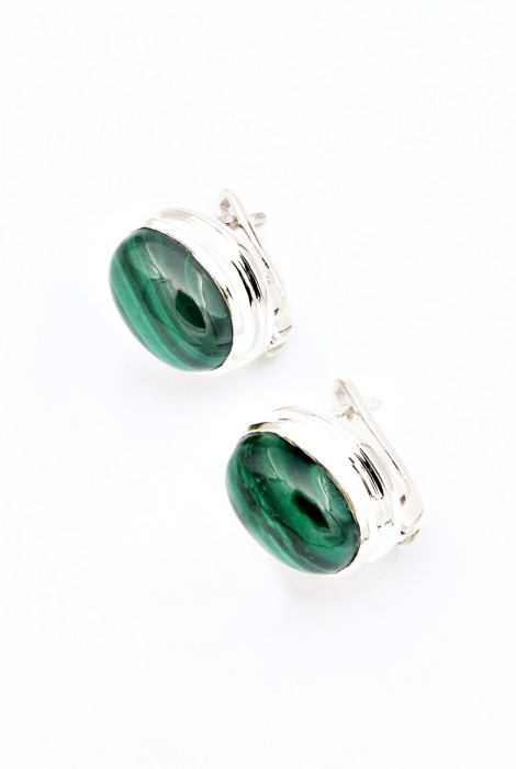 Cercei din Argint 925 cu Piatra Malachit, 1.5 cm [2]