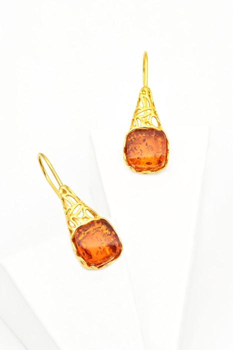 Cercei din Argint 925 placat cu Aur si Chihlimbar, 3.3 cm [2]