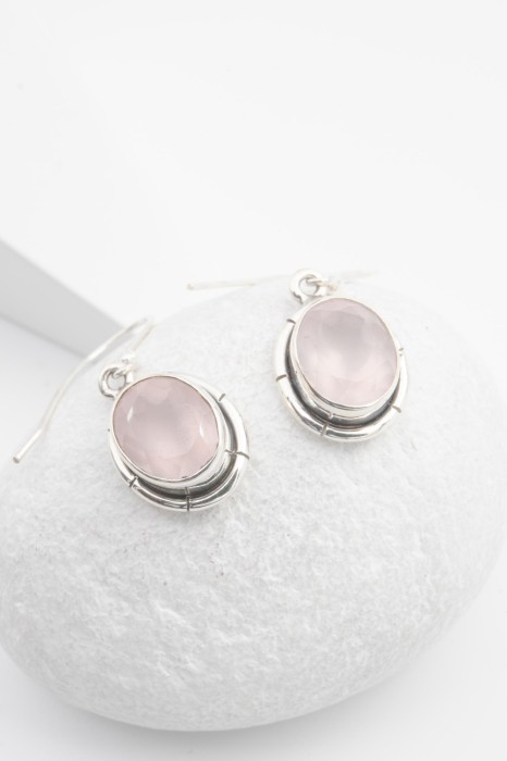 Cercei din Argint 925 si Cuart Roz 3 cm [2]