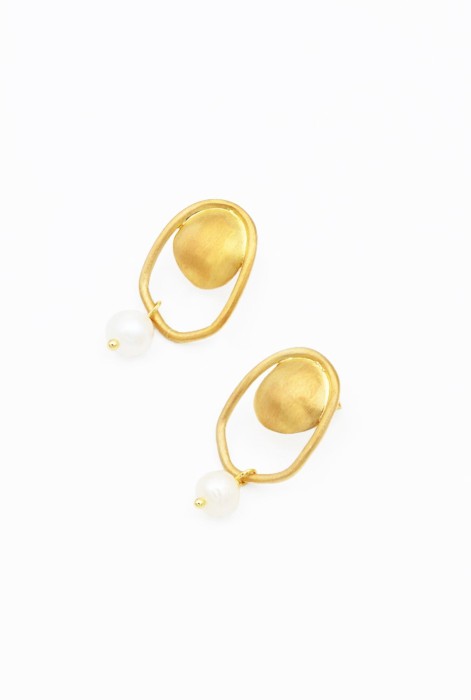 Cercei handmade din Argint 925 cu Perla, 2.7 cm Auriu [2]