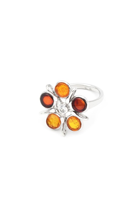 Inel din Argint 925 cu pietre din Chihlimbar, model Floare, marime reglabila [2]