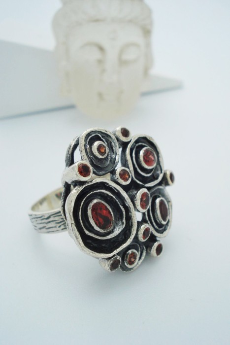 Inel din argint 925 Floare cu Granat [3]