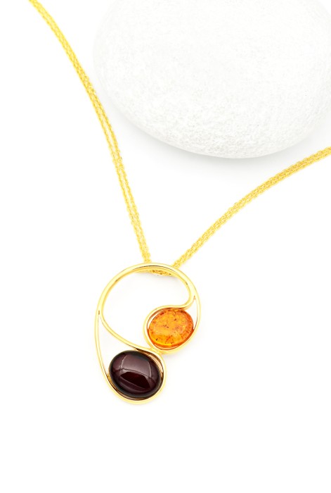 Pandantiv din Argint 925 placat cu Aur si Chihlimbar, 3 cm [2]
