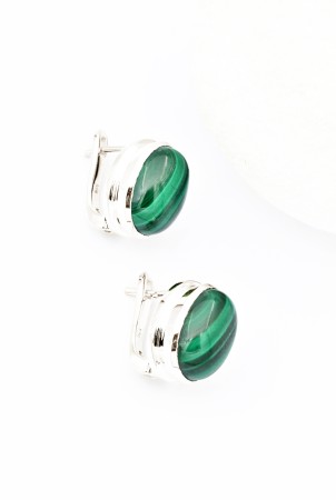 Cercei din Argint 925 cu Piatra Malachit, 1.5 cm [2]