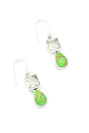 Cercei din Argint 925 cu Turcoaz Verde si Acvamarin, 4 cm