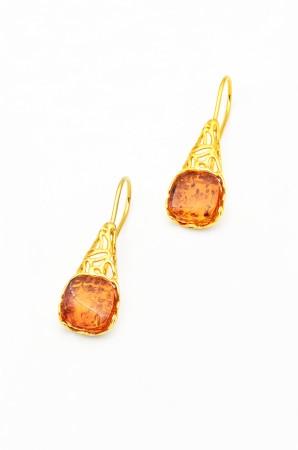 Cercei din Argint 925 placat cu Aur si Chihlimbar, 3.3 cm