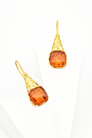 Cercei din Argint 925 placat cu Aur si Chihlimbar, 3.3 cm [1]