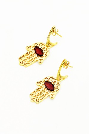 Cercei din Argint placat cu Aur si chihlimbar, Hamsa 4.3 cm [1]