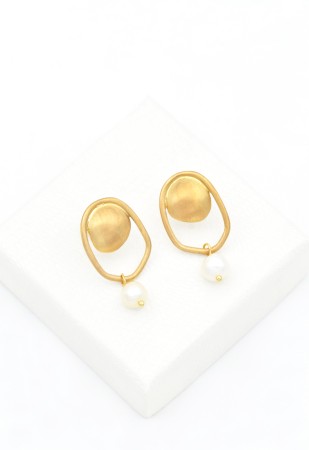 Cercei handmade din Argint 925 cu Perla, 2.7 cm Auriu