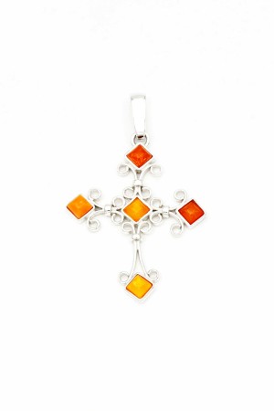 Pandantiv Cruciulita din Argint 925 cu Chihlimbar, 4.8 cm