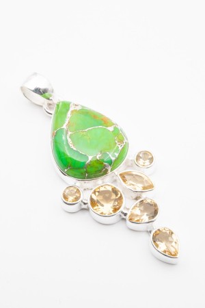 PANDANTIVE - Pandantiv din Argint 925 cu Turcoaz Verde 5.5 cm