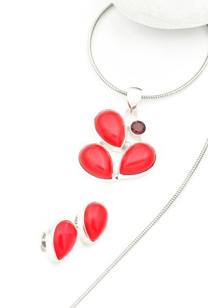 Pandantiv din Argint 925 si Coral Rosu, 3.4 cm [2]